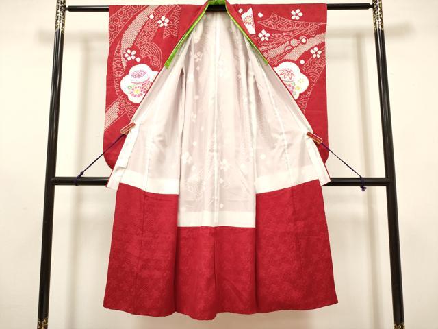 平和屋着物[]七五三　女の子　７歳　祝着　四つ身　絞り　束ね熨斗花鞠文　逸品　DABH5355ea