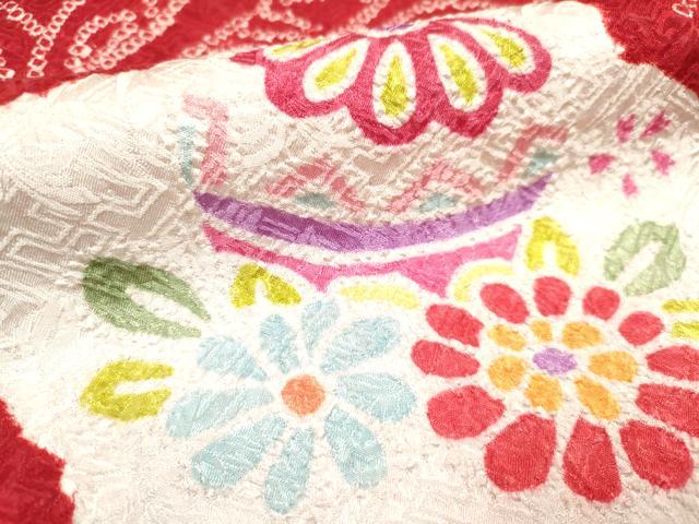 平和屋着物[]七五三　女の子　７歳　祝着　四つ身　絞り　束ね熨斗花鞠文　逸品　DABH5355ea