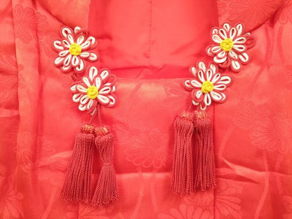 平和屋着[]七五三　女の子　子供　被布　立涌菊地紋　緋色　逸品　DABH5359ea