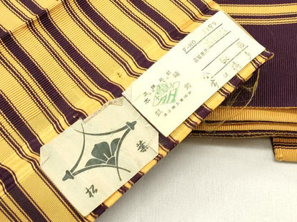 平和屋着物◎本場筑前博多織　両面　半幅帯　間道　証紙付き　正絹　逸品　DABH5363ea