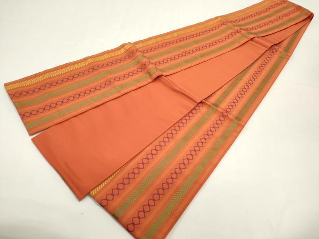 平和屋着物◎本場筑前博多織　半幅帯　菱繋ぎ　間道　正絹　逸品　DABH5368ea