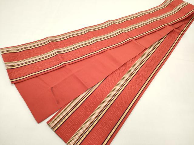 平和屋着物◎本場筑前博多織　半幅帯　間道　正絹　逸品　DABH5371ea