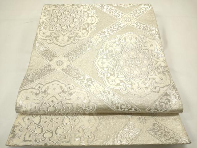 平和屋着物◎六通柄袋帯　正倉院花文　銀糸　正絹　逸品　DABH5379ea