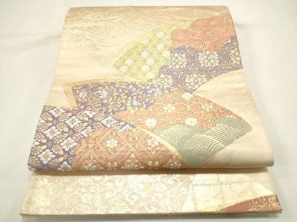 平和屋着物◎六通柄袋帯　地紙花文　金糸　正絹　逸品　DABH5386ea