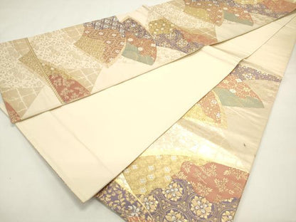 平和屋着物◎六通柄袋帯　地紙花文　金糸　正絹　逸品　DABH5386ea