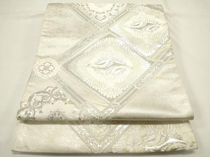 平和屋着物◎六通柄袋帯　天井双鶴花文　銀糸　正絹　逸品　DABH5389ea