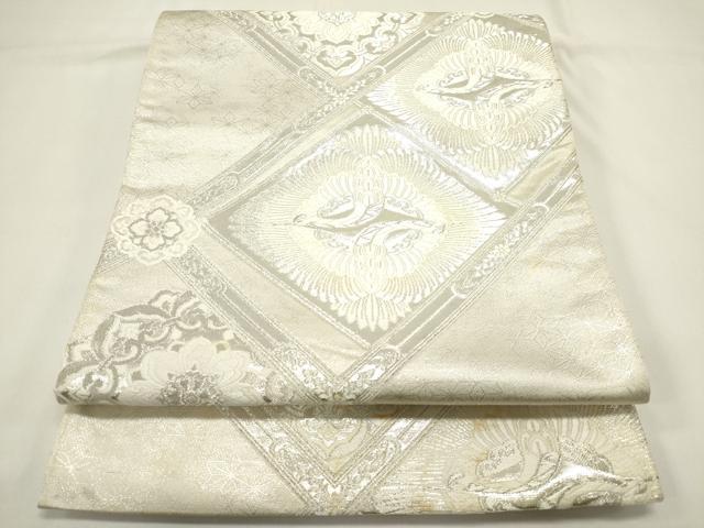 平和屋着物◎六通柄袋帯　天井双鶴花文　銀糸　正絹　逸品　DABH5389ea