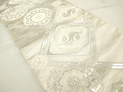 平和屋着物◎六通柄袋帯　天井双鶴花文　銀糸　正絹　逸品　DABH5389ea