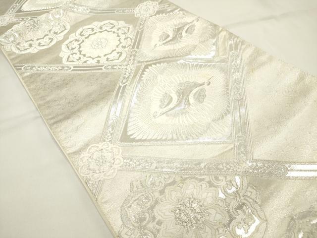 平和屋着物◎六通柄袋帯　天井双鶴花文　銀糸　正絹　逸品　DABH5389ea