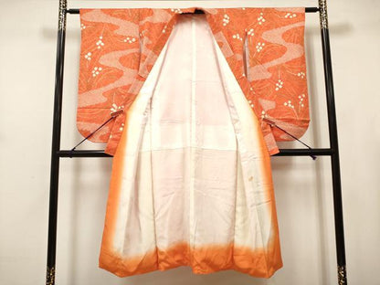 平和屋着物[]七五三　女の子　７歳　祝着　四つ身　総絞り　流水花文　逸品　DABH5391ea