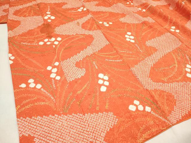 平和屋着物[]七五三　女の子　７歳　祝着　四つ身　総絞り　流水花文　逸品　DABH5391ea