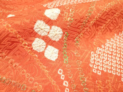 平和屋着物[]七五三　女の子　７歳　祝着　四つ身　総絞り　流水花文　逸品　DABH5391ea