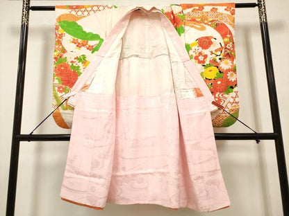 平和屋着物[]七五三　女の子　７歳　祝着　四つ身　駒刺繍　束ね熨斗花文　金彩　逸品　DABH5392ea