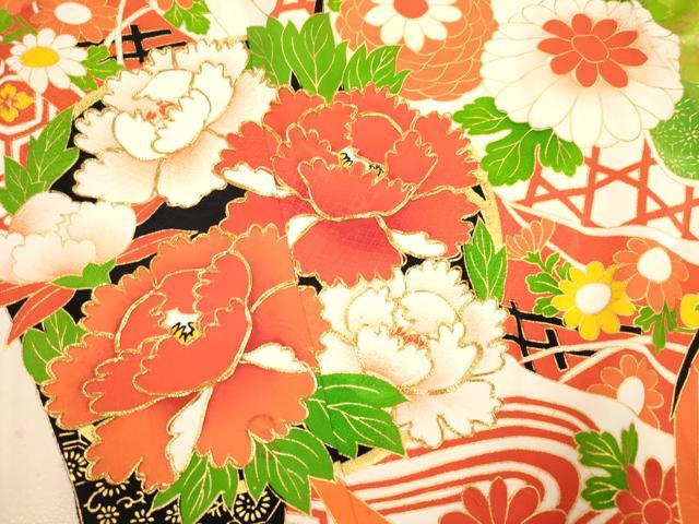平和屋着物[]七五三　女の子　７歳　祝着　四つ身　駒刺繍　束ね熨斗花文　金彩　逸品　DABH5392ea