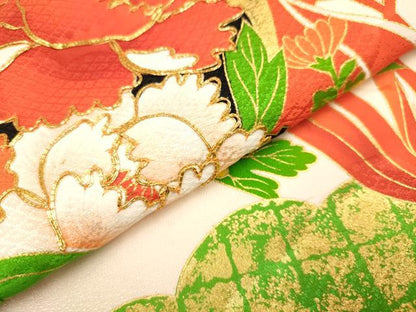 平和屋着物[]七五三　女の子　７歳　祝着　四つ身　駒刺繍　束ね熨斗花文　金彩　逸品　DABH5392ea
