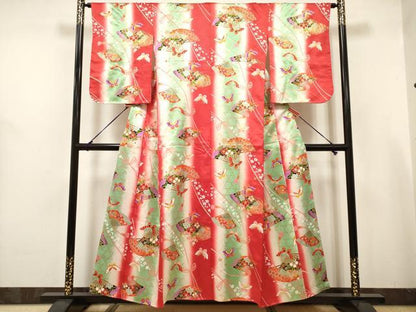平和屋着物∵女の子　十三参り　子供　祝着　扇面花蝶間道　暈し染め　金彩　逸品　未使用　DABH5394ea