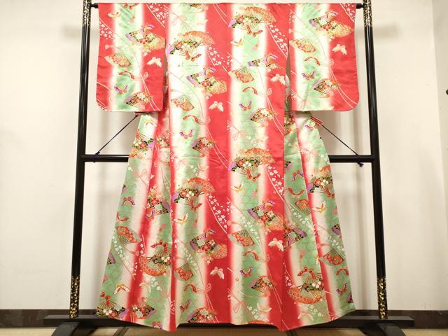 平和屋着物∵女の子　十三参り　子供　祝着　扇面花蝶間道　暈し染め　金彩　逸品　未使用　DABH5394ea