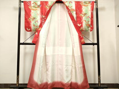 平和屋着物∵女の子　十三参り　子供　祝着　扇面花蝶間道　暈し染め　金彩　逸品　未使用　DABH5394ea