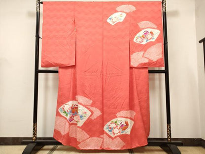 平和屋着物[]七五三　女の子　７歳　祝着　四つ身　絞り　地紙鴛鴦花文　仮絵羽　逸品　未使用　DABH5395ea