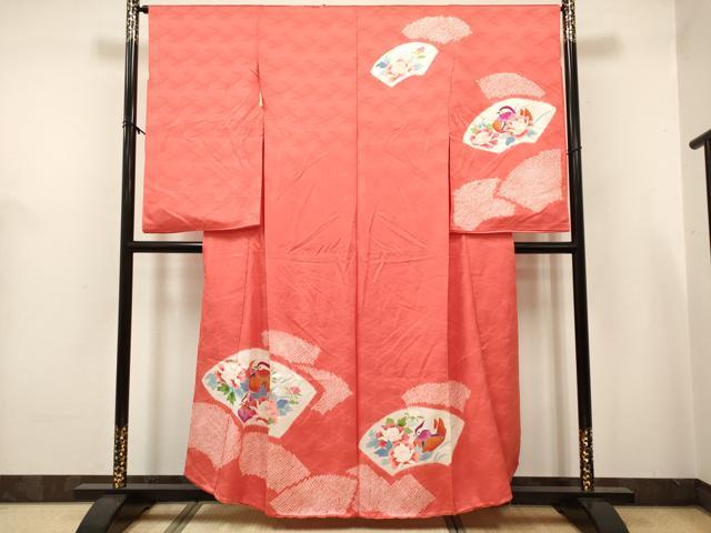 平和屋着物[]七五三　女の子　７歳　祝着　四つ身　絞り　地紙鴛鴦花文　仮絵羽　逸品　未使用　DABH5395ea
