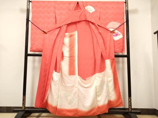 平和屋着物[]七五三　女の子　７歳　祝着　四つ身　絞り　地紙鴛鴦花文　仮絵羽　逸品　未使用　DABH5395ea