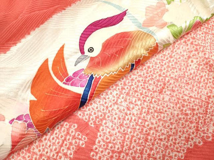平和屋着物[]七五三　女の子　７歳　祝着　四つ身　絞り　地紙鴛鴦花文　仮絵羽　逸品　未使用　DABH5395ea