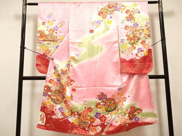平和屋着物[]七五三　女の子　７歳　祝着　四つ身　枝梅舞蝶鞠文　暈し染め　金彩　DABH5396ea