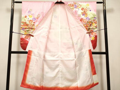 平和屋着物[]七五三　女の子　７歳　祝着　四つ身　枝梅舞蝶鞠文　暈し染め　金彩　DABH5396ea