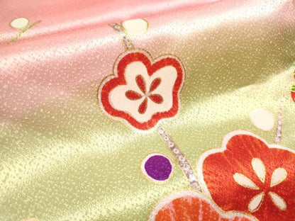 平和屋着物[]七五三　女の子　７歳　祝着　四つ身　枝梅舞蝶鞠文　暈し染め　金彩　DABH5396ea