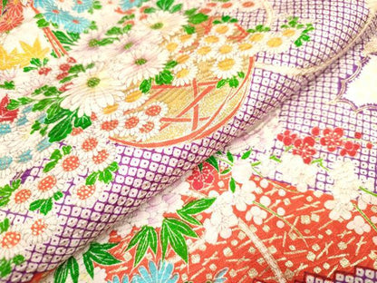 平和屋着物∵女の子　十三参り　子供　祝着　鹿の子花籠文　金彩　逸品　DABH5398ea