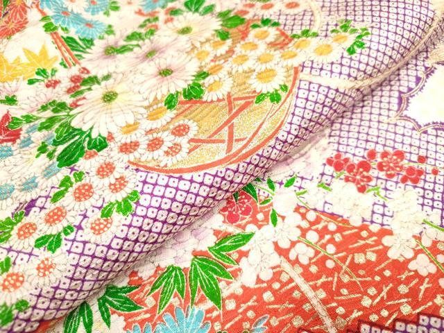 平和屋着物∵女の子　十三参り　子供　祝着　鹿の子花籠文　金彩　逸品　DABH5398ea