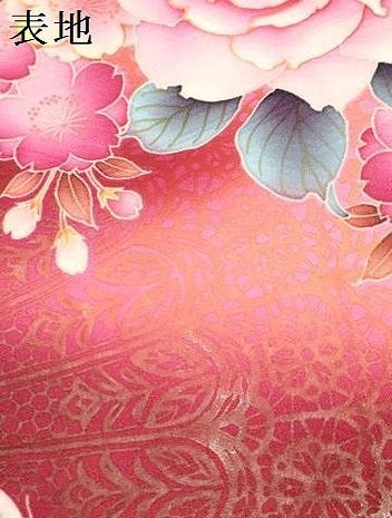 平和屋着物[]七五三　女の子　７歳　祝着　四つ身　扇面花蝶文　薔薇　バラ　暈し染め　洗える着物　DABH5399ea