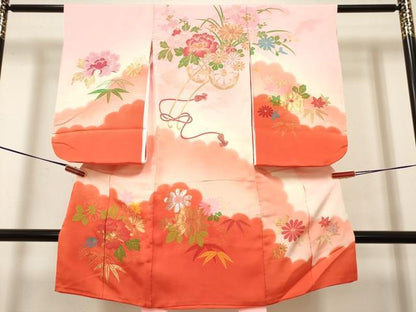 平和屋着物[]七五三　女の子　３歳　祝着　三つ身　寿光織　花車文　金銀糸　逸品　DABH5402ea