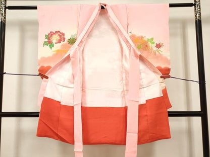 平和屋着物[]七五三　女の子　３歳　祝着　三つ身　寿光織　花車文　金銀糸　逸品　DABH5402ea