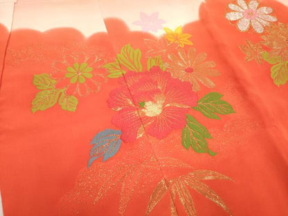 平和屋着物[]七五三　女の子　３歳　祝着　三つ身　寿光織　花車文　金銀糸　逸品　DABH5402ea