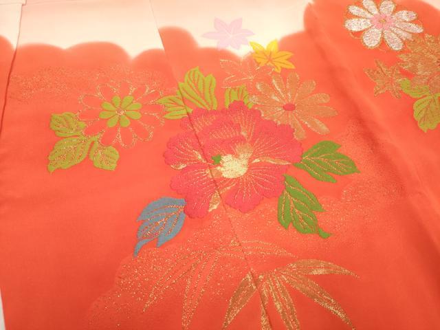 平和屋着物[]七五三　女の子　３歳　祝着　三つ身　寿光織　花車文　金銀糸　逸品　DABH5402ea