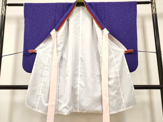 平和屋着物[]七五三　女の子　３歳　祝着　三つ身　霞地紋　バイオレット色　十二単風　洗える着物　DABH5403ea