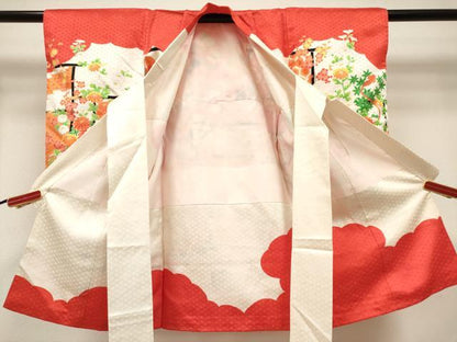 平和屋着物[]七五三　女の子　３歳　祝着　三つ身　駒刺繍　鼓花文　逸品　DABH5405ea