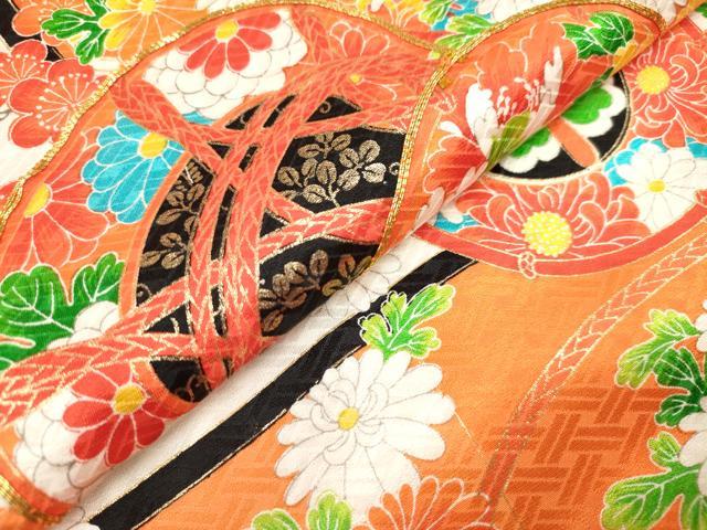 平和屋着物[]七五三　女の子　３歳　祝着　三つ身　駒刺繍　鼓花文　逸品　DABH5405ea