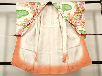 平和屋着物[]七五三　女の子　３歳　祝着　三つ身　束ね熨斗花文　金彩　逸品　DABH5406ea