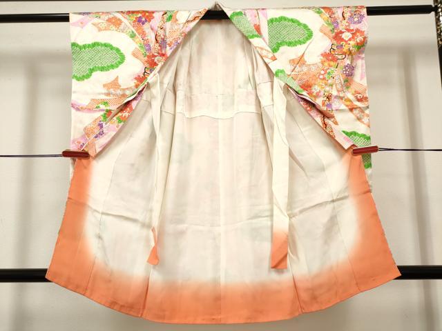 平和屋着物[]七五三　女の子　３歳　祝着　三つ身　束ね熨斗花文　金彩　逸品　DABH5406ea