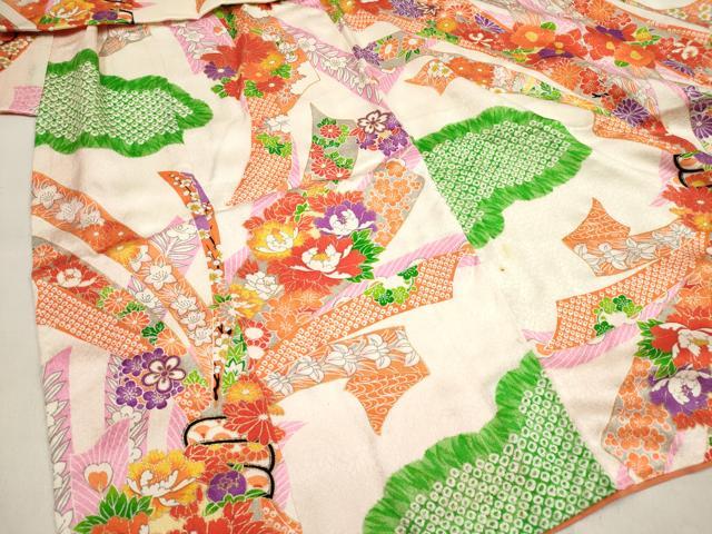 平和屋着物[]七五三　女の子　３歳　祝着　三つ身　束ね熨斗花文　金彩　逸品　DABH5406ea