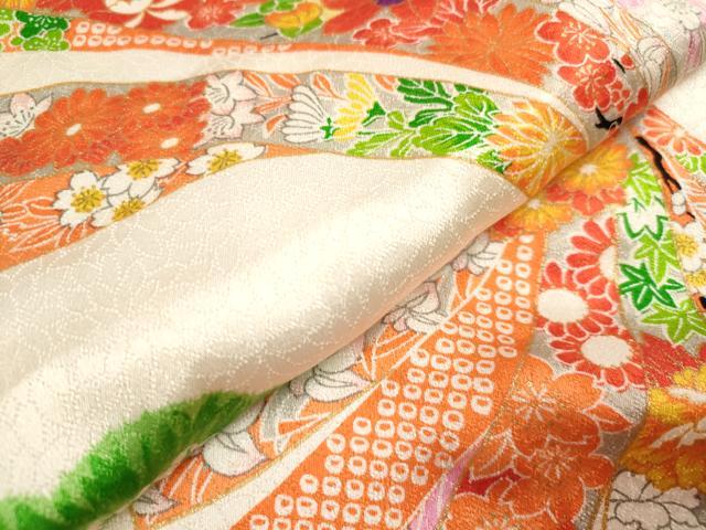 平和屋着物[]七五三　女の子　３歳　祝着　三つ身　束ね熨斗花文　金彩　逸品　DABH5406ea