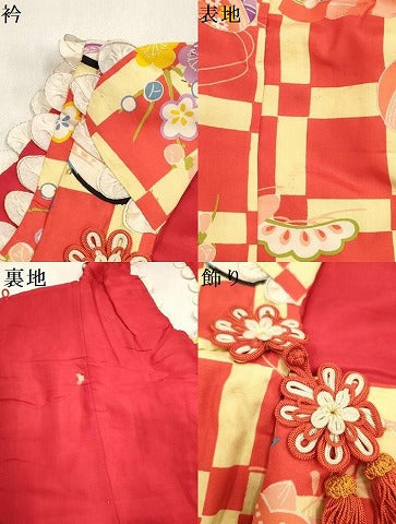 平和屋着物[]アンティーク　大正ロマン　七五三　女の子　子供　被布　器物花松文　松坂屋扱い　逸品　DABH5408ea