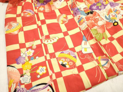 平和屋着物[]アンティーク　大正ロマン　七五三　女の子　子供　被布　器物花松文　松坂屋扱い　逸品　DABH5408ea