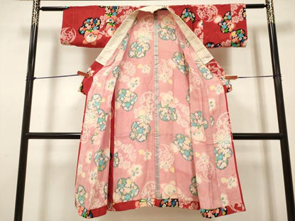 平和屋着物[]アンティーク　大正ロマン　女の子　子供　長襦袢　単衣　橘花丸文　DABH5411ea