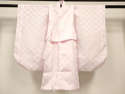 平和屋着物[]女の子　子供　長襦袢　袷　市松地紋　薄桜色　洗える着物　DABH5412ea