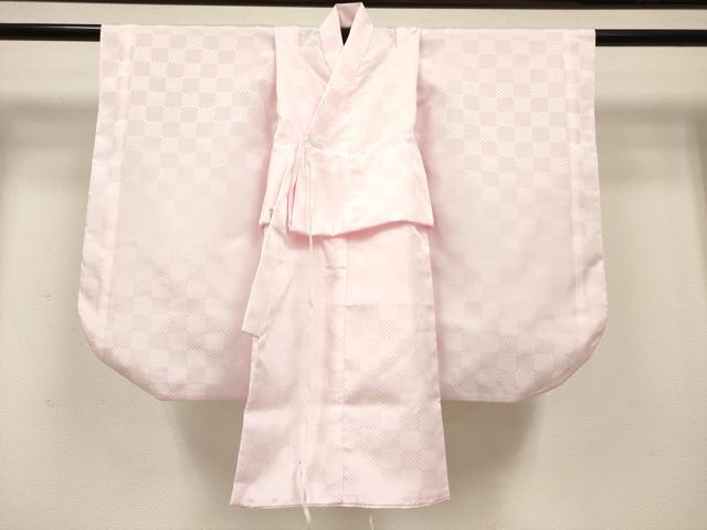 平和屋着物[]女の子　子供　長襦袢　袷　市松地紋　薄桜色　洗える着物　DABH5412ea