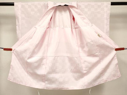 平和屋着物[]女の子　子供　長襦袢　袷　市松地紋　薄桜色　洗える着物　DABH5412ea