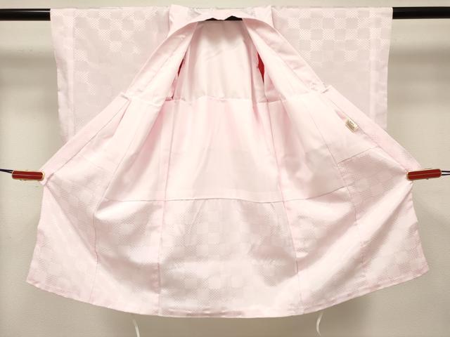 平和屋着物[]女の子　子供　長襦袢　袷　市松地紋　薄桜色　洗える着物　DABH5412ea
